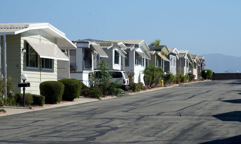 A row of mobile homes at Camarillo Mobile Estates overlooks the mountains toward Point Mugu State Park as seen in August.