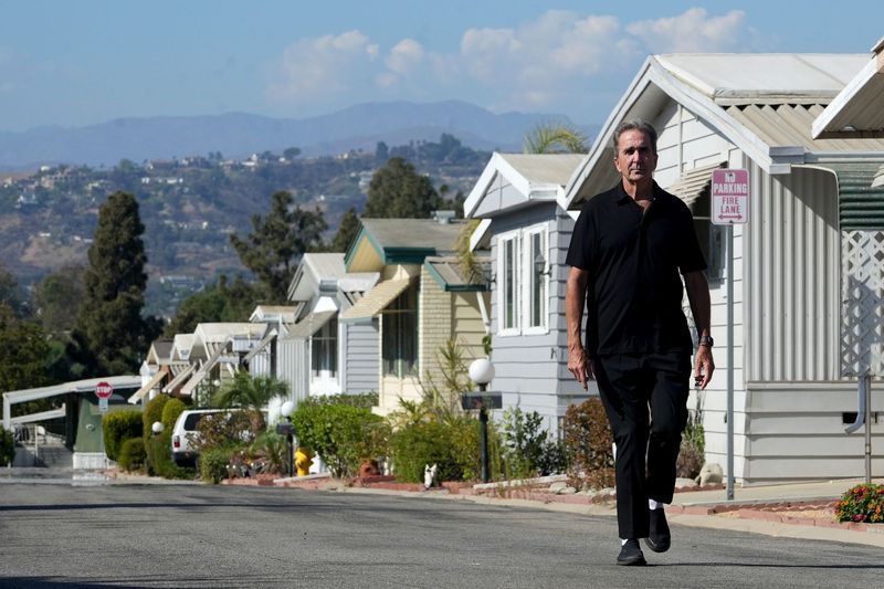 Devo Brown, a resident of Camarillo Mobile Estates who has faced rent increases, urged the city to adopt a rent control ordinance. He walked through his mobile home park to the top of a hill overlooking the city on Aug. 26.