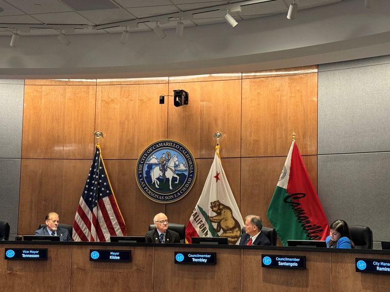 Camarillo City Council members discuss a donation to the Ventura County Neighbors Support Fund during a meeting Aug. 27, 2025.