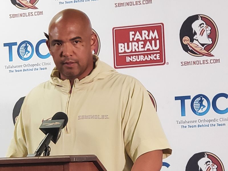 FSU football's defensive coordinator Tony White speaks to media a day after beating Alabama.