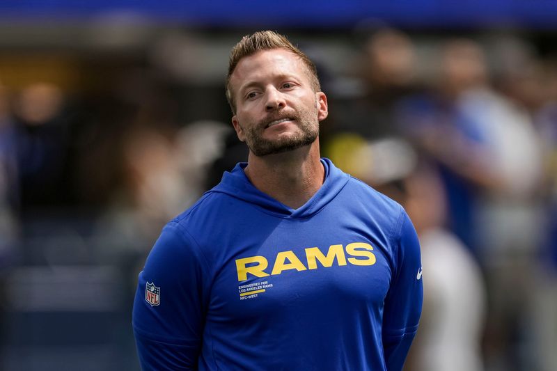 Sep 7, 2025; Inglewood, California, USA; Houston Texans coach Sean McVay before the match against the Los Angeles Rams at SoFi Stadium. Mandatory Credit: Kirby Lee-Imagn Images