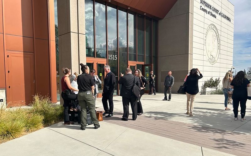 More than 300 people evacuated from the Shasta County Courthouse when a fire alarm went off at about 3 p.m. on Tuesday, Sept. 9, 2025. There was no fire in the building, according to the Redding Fire Department.