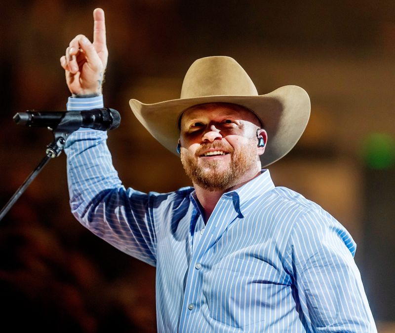 Cody Johnson performs for his fans during his “Leather Deluxe Tour” sold-out concert at Bridgestone Arena in Nashville on Feb. 15, 2025.