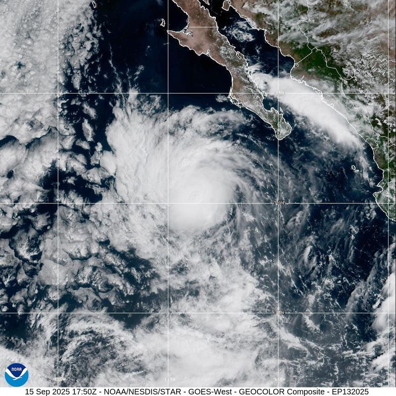 Tropical Storm Mario is spinning off the southwest coast of Mexico, south of the Baja California peninsula.