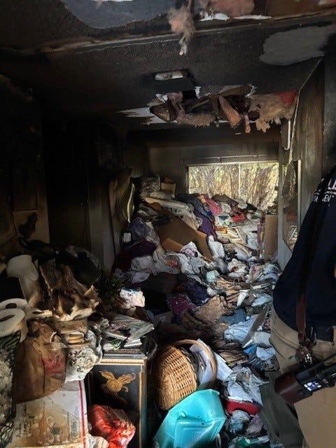 The aftermath of a house fire in the 2900 block of Sailor Avenue in Ventura, described as having hoarding conditions. Two firefighters sustained minor injuries Sept. 16.