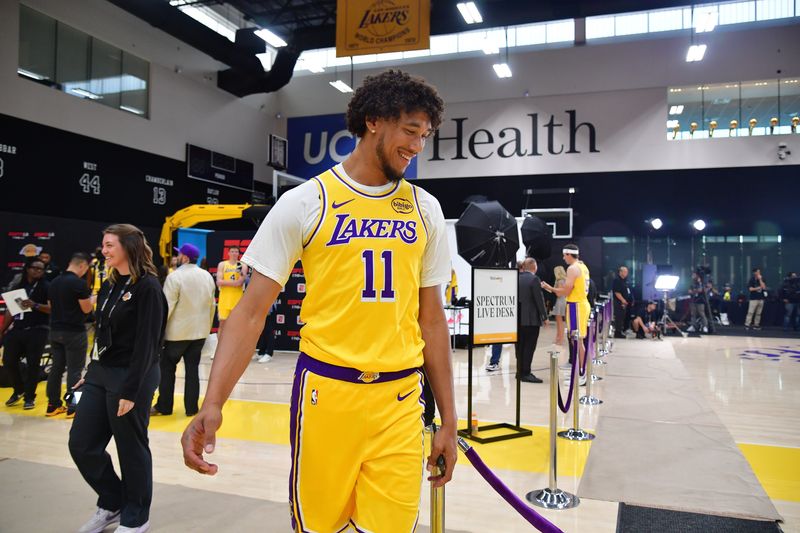 Sep 29, 2025; Los Angeles, CA, USA; Los Angeles Lakers center Jaxson Hayes (11) during media day at UCLA Health Training Center. Mandatory Credit: Gary A. Vasquez-Imagn Images