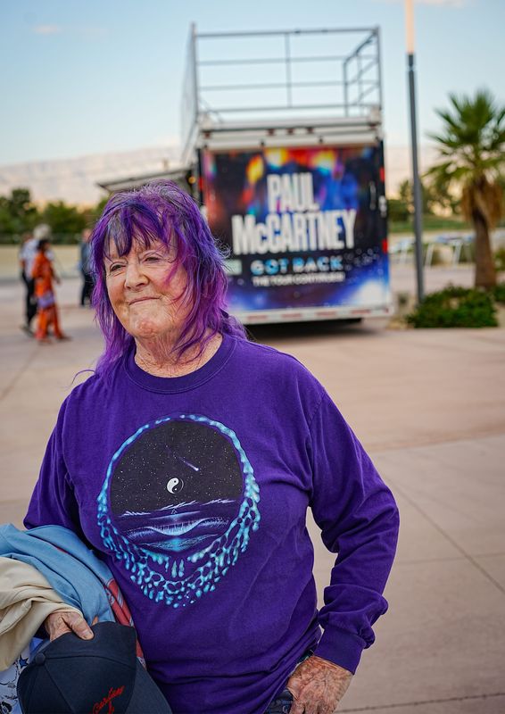 Jo Stringfield talks about seeing Paul McCartney and the Beatles for the first time at the Hollywood Bowl in 1964. She saw him again at Acrisure Arena in Palm Desert, Calif., Sept. 29, 2025.