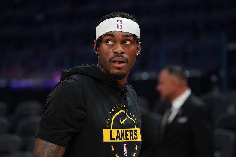 Oct 5, 2025; San Francisco, California, USA; Los Angeles Lakers forward Jarred Vanderbilt (2) warms up before the game against the Golden State Warriors at Chase Center. Mandatory Credit: David Gonzales-Imagn Images