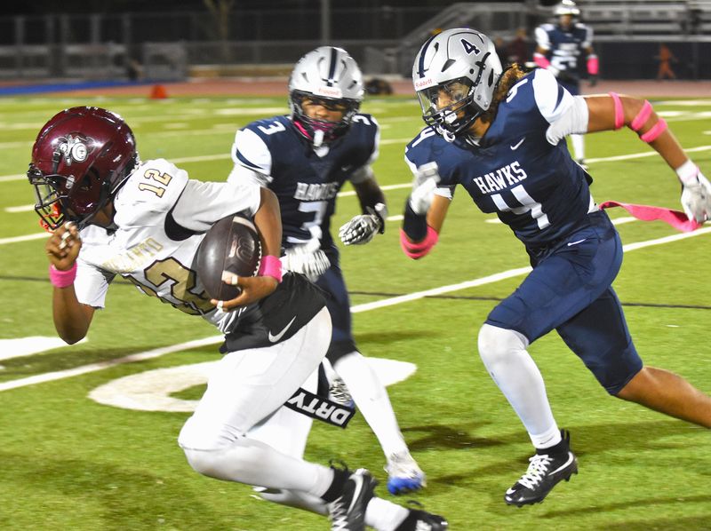 Adelanto's Devin Smith runs the ball against Silverado on Thursday, Oct. 9, 2025. Silverado beat Adelanto 23-10 to begin Desert Sky League action.