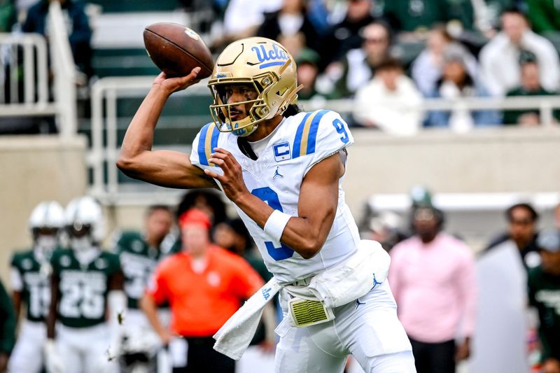 UCLA's Nico Iamaleava throws a pass against Michigan State during the third quarter on Saturday, Oct. 11, 2025, at Spartan Stadium in East Lansing.