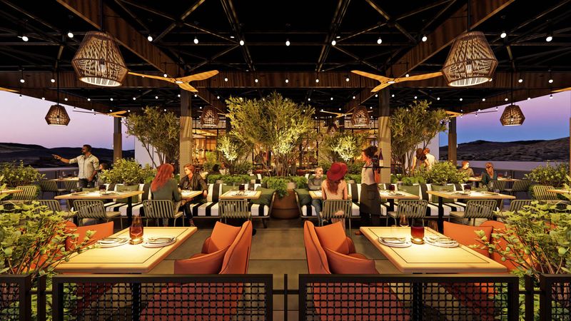 A rendering shows plans for Elevare, a restaurant planned for Cotino's town center that will serve "refined American cuisine." The concept was created by Oak View Group and designed by Ignisio Studios.