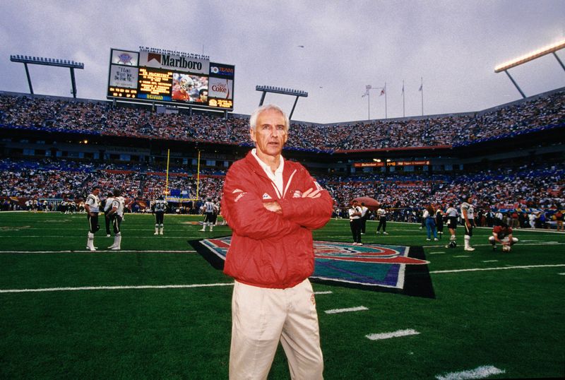 Jan 29, 1995; Miami, FL, USA; FILE PHOTO; San Francisco 49ers head coach George Seifert on the field prior to Super Bowl XXIX against the San Diego Chargers at Joe Robbie Stadium. The 49ers defeated the Chargers 49-26. Mandatory Credit: RVR Photos-USA TODAY NETWORK
