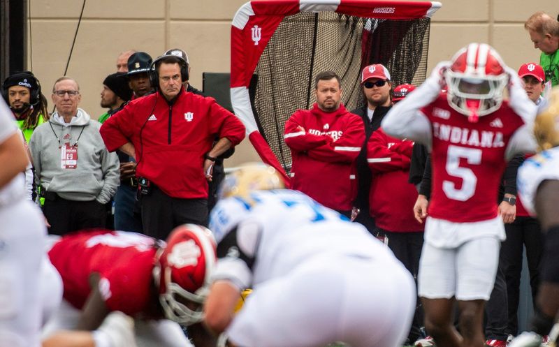 Indiana Head Coach Curt CIgnetti during the Indiana versus UCLA football game at Memorial Stadium on Saturday, Oct. 25, 2025.