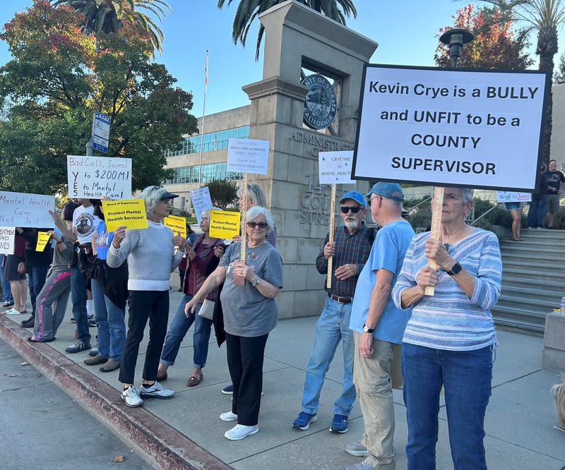 Supporters of a behavioral health campus in Shasta County gathered before the Oct. 28, 2025, supervisors meeting to protest the board's decision not to support the project.