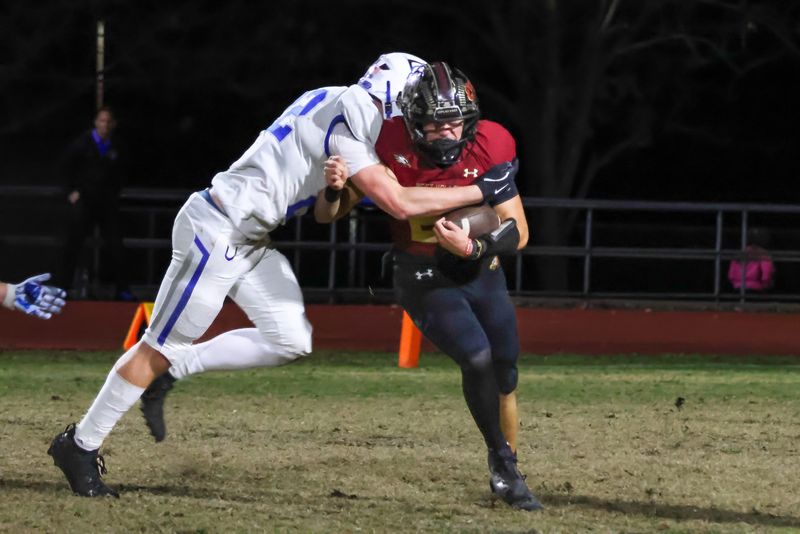 U-Prep's Ty Wurzer makes a tackle for loss against West Valley on Nov. 1, 2025.