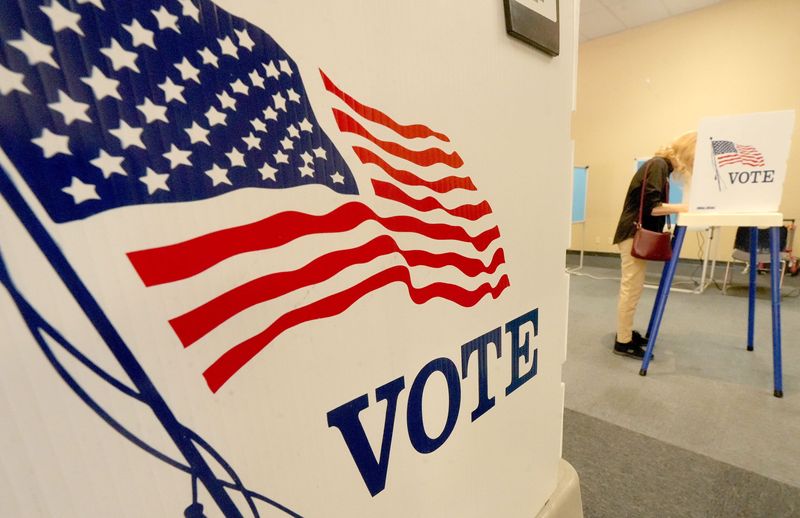 Carol Critchfield votes on Proposition 50 at the Simi Valley Public Library's vote center on Nov. 3, 2025.