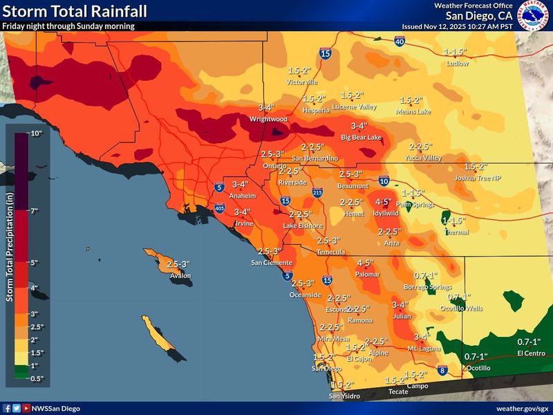 A tropical system will bring rain, wind and thunderstorms into Southern California from Friday to Sunday, according to the National Weather Service.