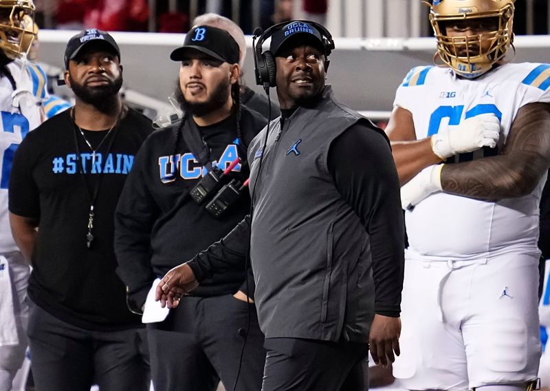 UCLA Bruins head coach Tim Skipper watches during the NCAA football game against the Ohio State Buckeyes at Ohio Stadium in Columbus on Nov. 15, 2025.