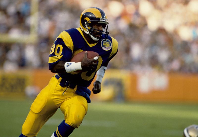 Nov 13, 1988; Anaheim, CA, USA; FILE PHOTO; Los Angeles Rams receiver Henry Ellard (80) in action against the New Orleans Saints at Anaheim Stadium. The Saints defeated the Rams 14-10. Mandatory Credit: USA TODAY Sports