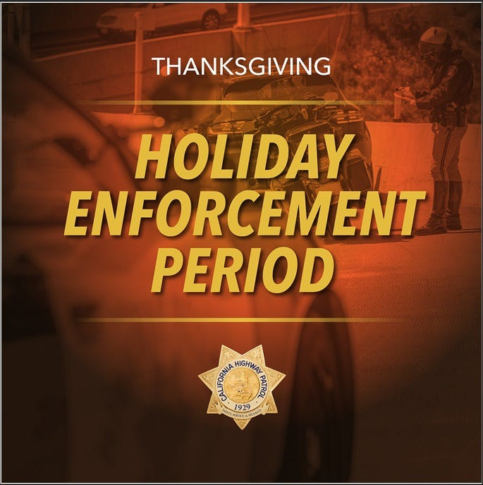 California Highway Patrol Thanksgiving Holiday Enforcement flier.