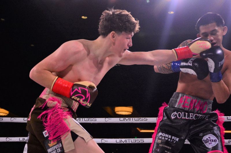 Javier Zamarron lands a left to the face of Alejandro Meniano during his unanimous decision victory on Saturday, Nov. 29, 2025, at the Pechanga Casino Resort in Temecula.