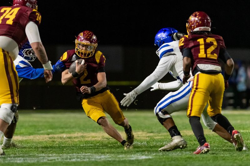 Barstow’s Nicholas Gaoa runs the ball against Immanuel during the CIF State Division 4AA Southern California regional championship game on Friday, Dec. 5, 2025. The Aztecs pulled off a 13-12 victory.