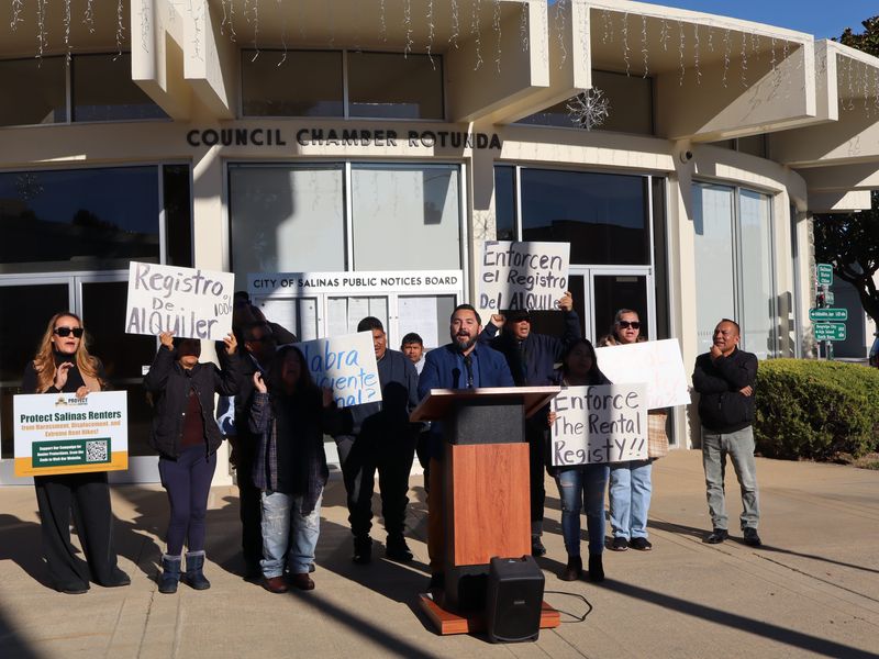 Protect Salinas Renters wants the City of Salinas to ensure landlords pay their registration fees and keep the city's registry office fully staffed as the Salinas City Council approves a registration fee cut starting in 2026, on Dec. 9, 2025, in Salinas, Calif.