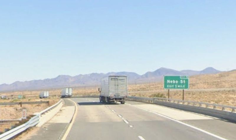 The eastbound 40 Freeway, overpassing Iwo Jima Street, in Barstow, pictured in a Google Street View image.