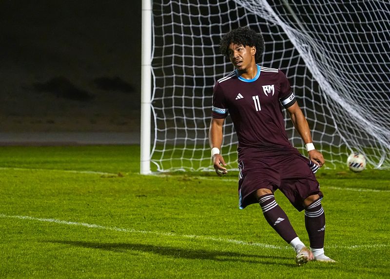 Rancho Mirage's Jerome Carter celebrates a goal during the first half of their game in Rancho Mirage, Calif., Tuesday, Dec. 16, 2025.