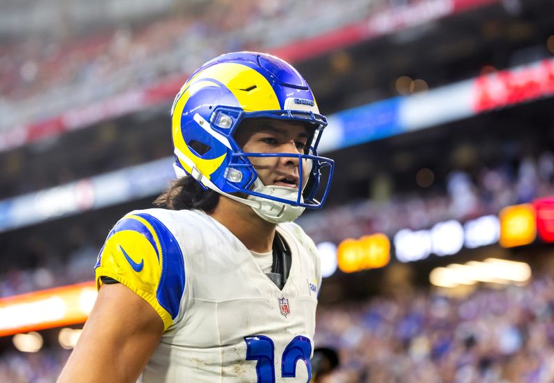 Dec 7, 2025; Glendale, Arizona, USA; Los Angeles Rams wide receiver Puka Nacua (12) against the Arizona Cardinals at State Farm Stadium. Mandatory Credit: Mark J. Rebilas-Imagn Images
