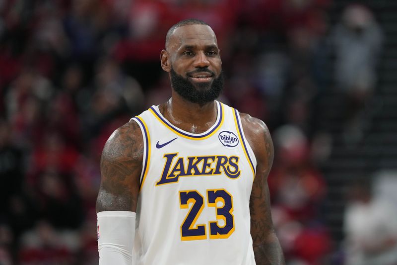 Dec 20, 2025; Inglewood, California, USA; Los Angeles Lakers forward Lebron James (23) reacts against the LA Clippers in the second half at Intuit Dome. Mandatory Credit: Kirby Lee-Imagn Images