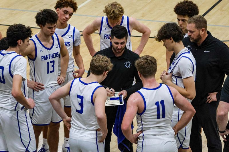 U-Prep head coach Taylor Angley-Holman gives his team instructions during a timeout. Dec. 18, 2025.
