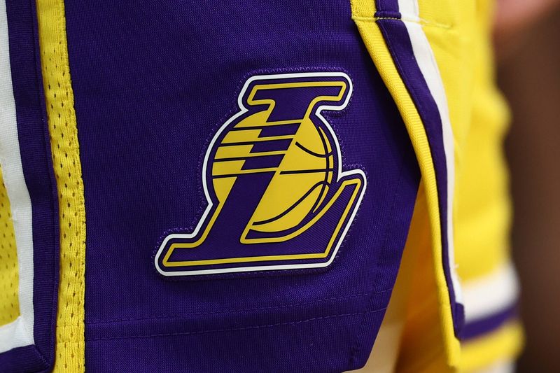 Dec 5, 2025; Boston, Massachusetts, USA; The Los Angeles Lakers logo is seen during the first half aof the game between the Boston Celtics and the Los Angeles Lakers TD Garden. Mandatory Credit: Winslow Townson-Imagn Images