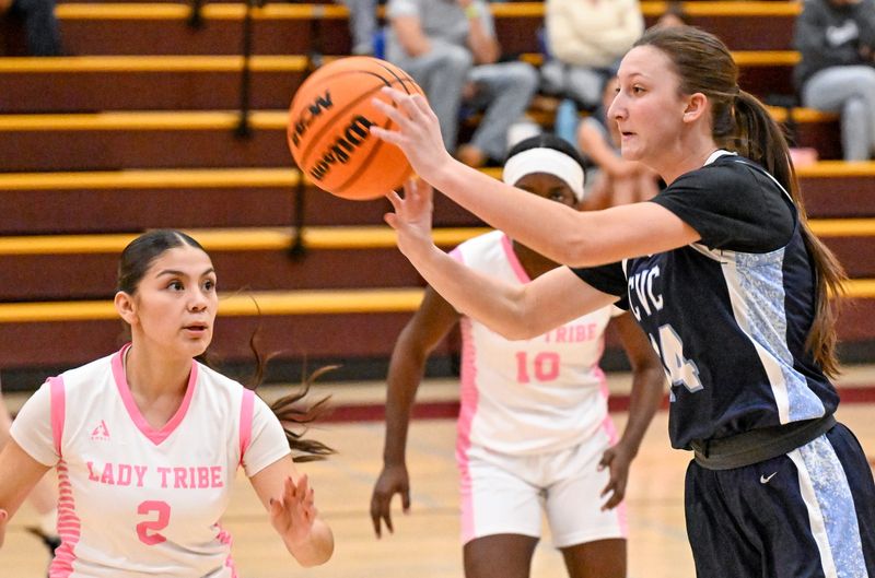 Central Valley Christian's Ally Lane passes against Tulare Union in girls non-league basketball Tuesday, January 6, 2026.