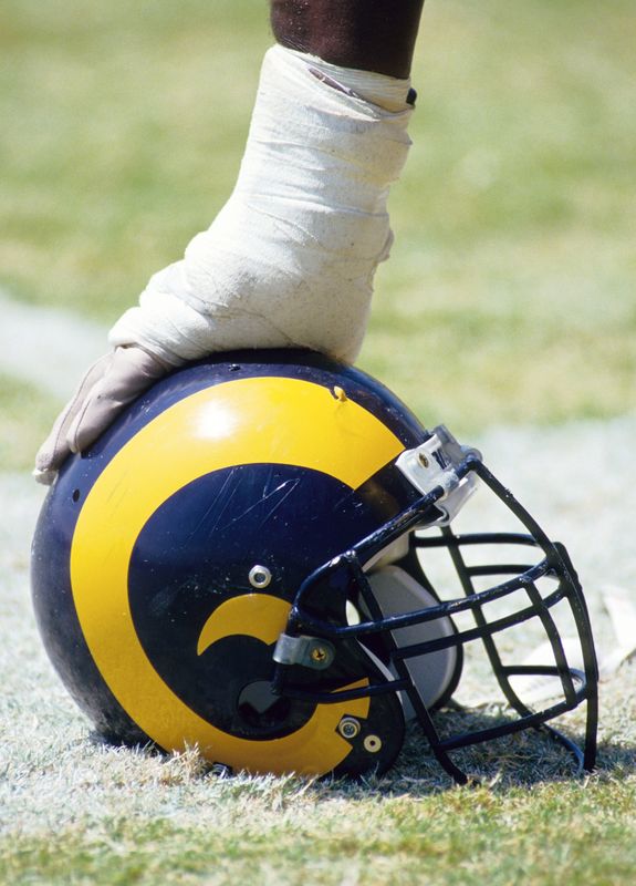 Jul 1993; Fullerton, CA, USA; FILE PHOTO; Los Angeles Rams helmet during training camp at Fullerton State. Mandatory Credit: Peter Brouillet-USA TODAY NETWORK