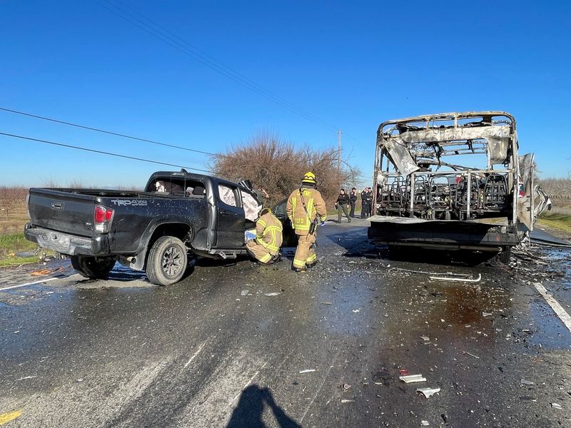 A head-on collision on Highway 99 in Tehama County on Wednesday, Jan. 14, 2026, killed six people.