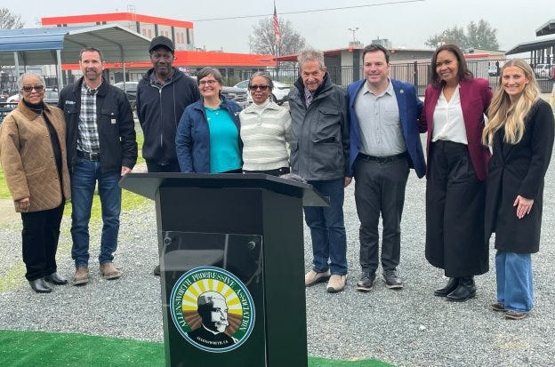 Attending the Allensworth groundbreaking were: Allensworth Community Service District Board President Sherry Hunter (center), California State Water Board Member Nichole Morgan (second from right), Tulare County Supervisor Pete Vander Poel, Allensworth board members, and representatives from Self-Help Enterprises and the offices of Congressman David Valadao and State Senator Melissa Hurtado.