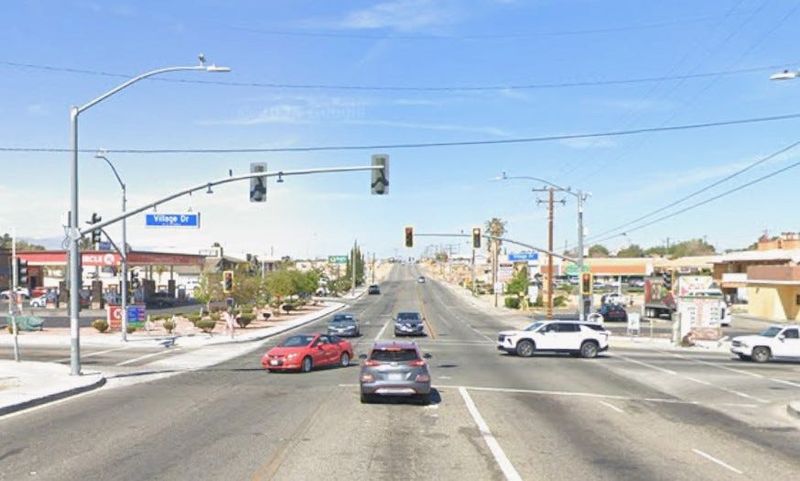 The intersection of Mojave and Village drives in Victorville, pictured in a Google Street View image.