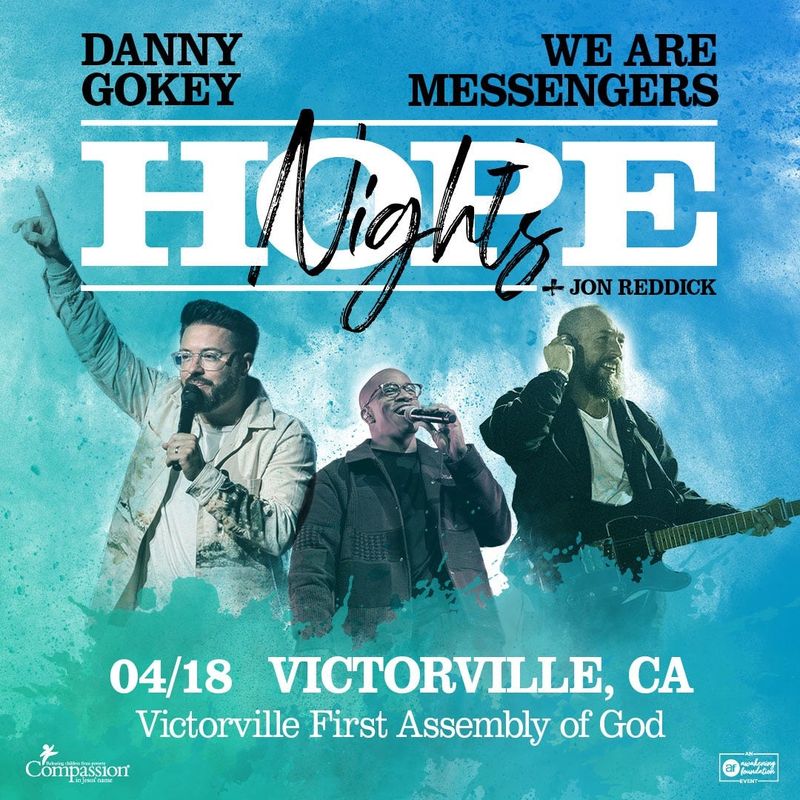 The “Hope Nights Tour” will bring Christian music artists Danny Gokey, Jon Reddick, and the band We Are Messengers to Victorville for a night of “light, joy and hope" in April 2026.