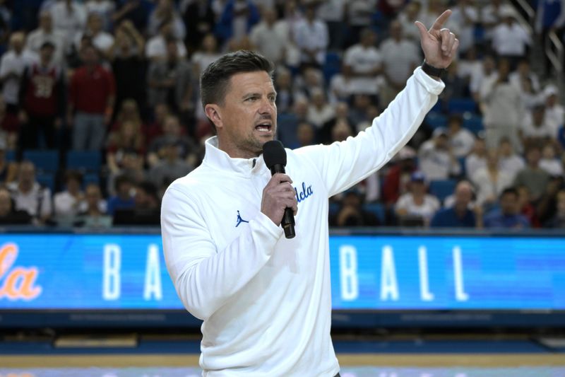 Jan 31, 2026; Los Angeles, California, USA; UCLA Bruins head football coach Bob Chesney is introduced during the basketball game against the Indiana Hoosiers at Pauley Pavilion presented by Wescom Financial. Mandatory Credit: Jayne Kamin-Oncea-Imagn Images