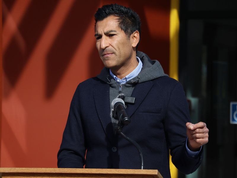 Speaker of the Assembly Robert Rivas addresses a large crowd at the grand opening of the Hebbron Family Center Jan. 31, 2026, in Salinas, Calif.