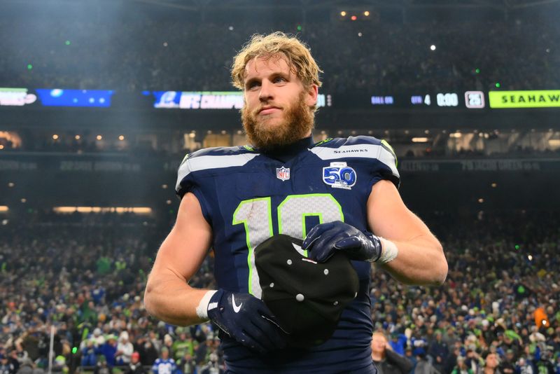 Jan 25, 2026; Seattle, WA, USA; Seattle Seahawks wide receiver Cooper Kupp (10) leaves the field after defeating the Los Angeles Rams in the 2026 NFC Championship Game at Lumen Field. Mandatory Credit: Steven Bisig-Imagn Images