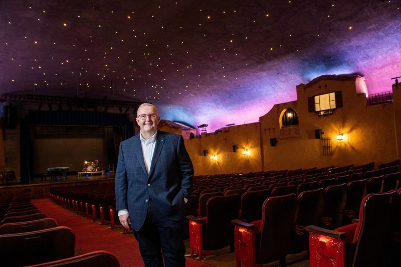 Plaza Theatre general manager John Bolton inside the Palm Springs venue on on Feb. 3, 2026.