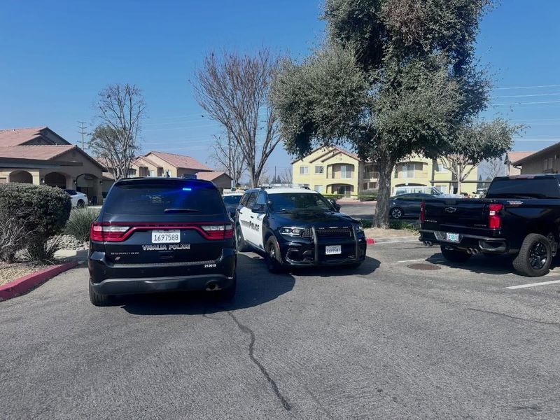Authorities investigate the scene of a stabbing that left a 75-year-old woman dead at an apartment complex in the 2800 block of South Lovers Lane in Visalia on Wednesday, Feb. 4, 2026.