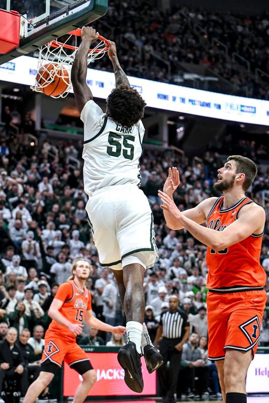 Michigan State's Coen Carr dunks against Illinois during the second half on Saturday, Feb. 7, 2026, at the Breslin Center in East Lansing.