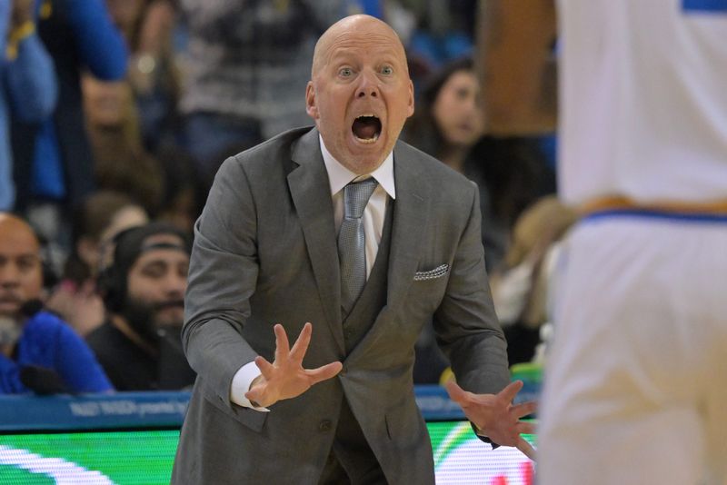 Feb 7, 2026; Los Angeles, California, USA; UCLA Bruins head coach Mick Cronin reacts toward officials after not getting a foul call in second half against the Washington Huskies at Pauley Pavilion presented by Wescom Financial. Mandatory Credit: Jayne Kamin-Oncea-Imagn Images