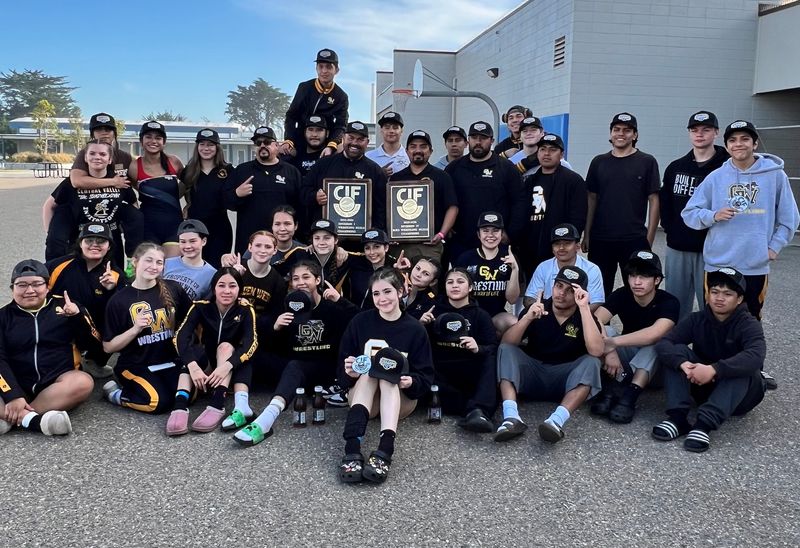 The Golden West High School wrestling teams each won a CIF Central Section Duals Championship on Feb. 7, 2026, in Morro Bay. The girls captured the section's Division I duals title, and the boys brought home the Division IV section plaque.