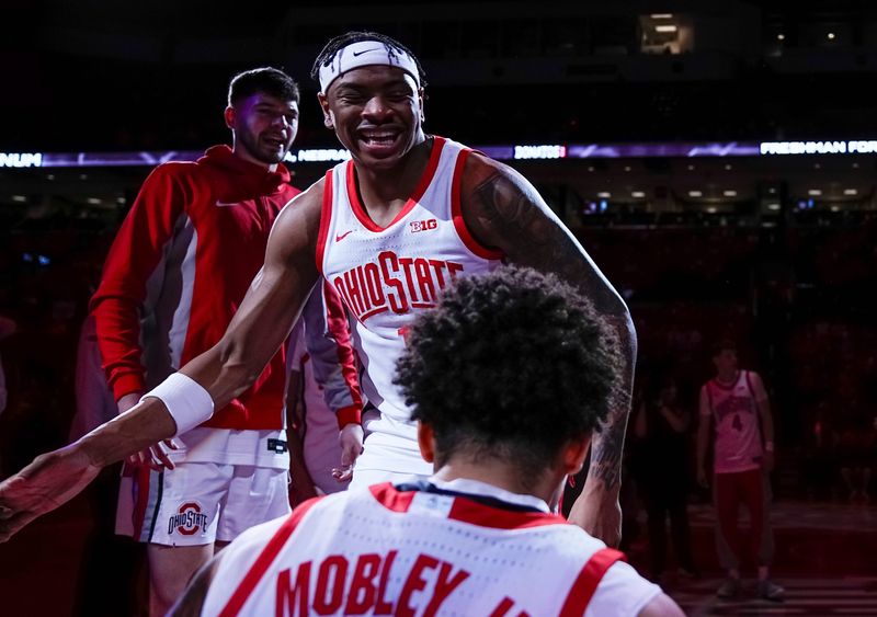 Ohio State Buckeyes forward Amare Bynum (1) is introduced prior to the NCAA men's basketball game against the USC Trojans at the Schottenstein Center on Feb. 11, 2026.