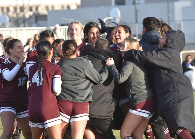 Granite Hills players celebrate after beating Temescal Canyon in the second round of the CIF-Southern Section Division 4 playoffs on Saturday, Feb. 14, 2026.