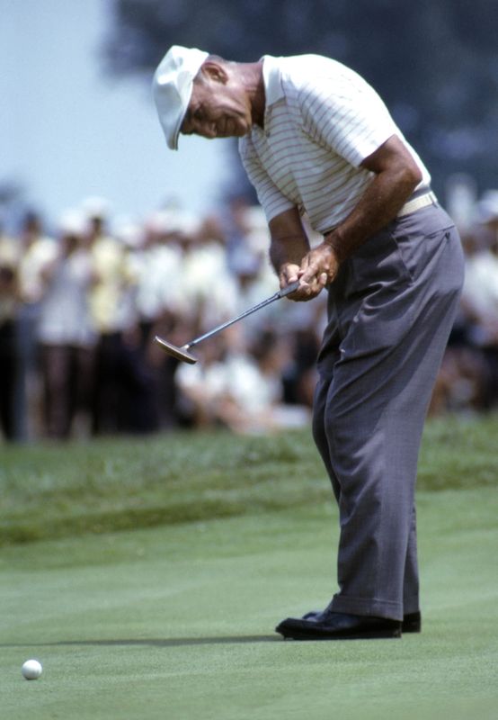 Ben Hogan, seen here in the 1964 PGA Championship, won six major titles after suffering major injuries in a head-on crash with a bus in 1949.